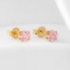 Aretes circonia cuadrada rosa en oro laminado 18K Piangere delicados