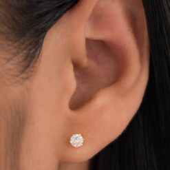 Aretes circonia redonda cristal en oro laminado 18K Piangere elegantes