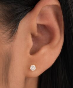 Aretes circonia redonda cristal en oro laminado 18K Piangere elegantes