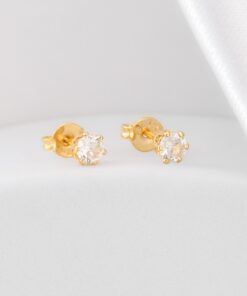 Aretes circonia redonda cristal en oro laminado 18K Piangere elegantes