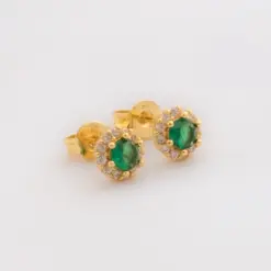 Aretes royal green 6mm en oro laminado 18K Piangere elegantes