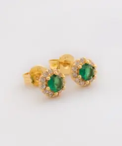 Aretes royal green 6mm en oro laminado 18K Piangere elegantes
