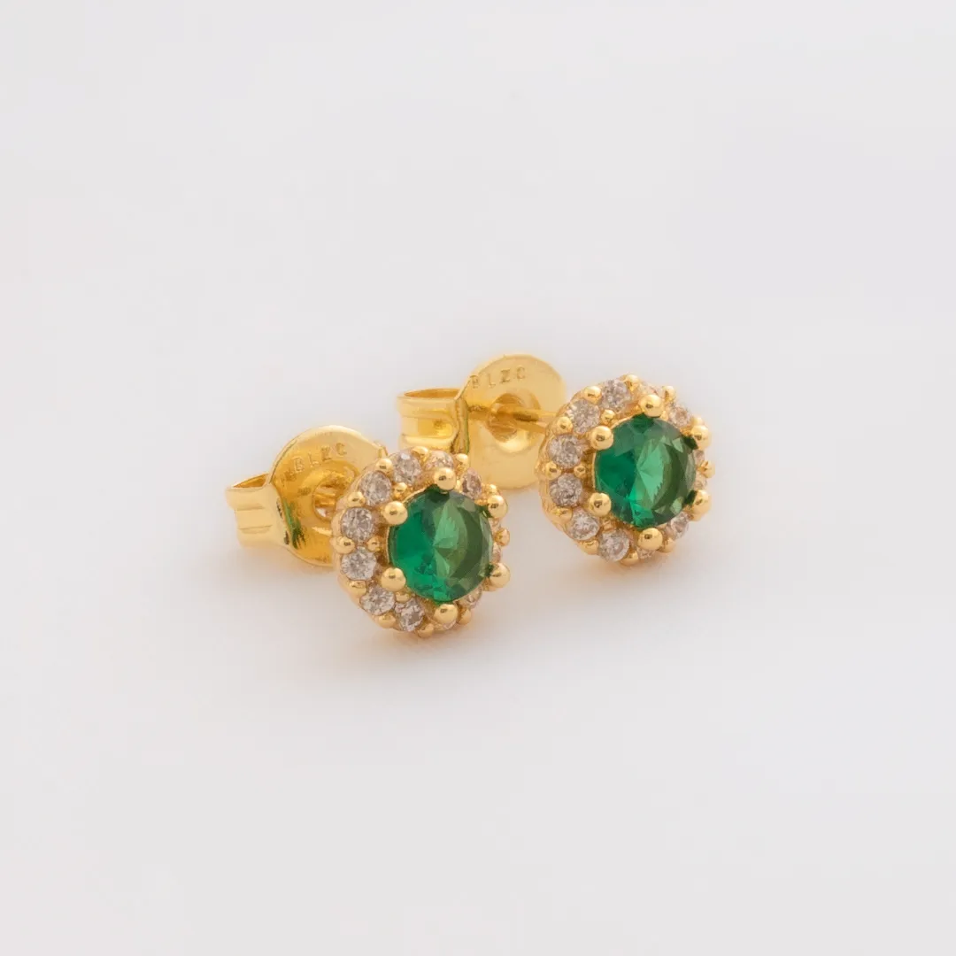 Aretes royal green 6mm en oro laminado 18K Piangere elegantes