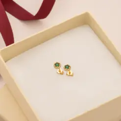 Aretes royal green 6mm en oro laminado 18K Piangere elegantes