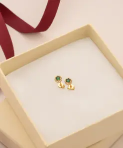 Aretes royal green 6mm en oro laminado 18K Piangere elegantes