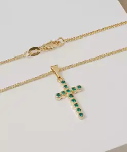 Dije cruz verde en oro laminado 18K Piangere elegante