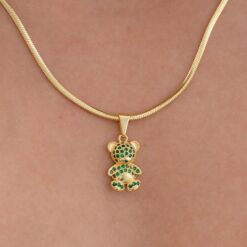 Dije oso verde en oro laminado 18K Piangere elegante