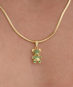 Dije oso verde en oro laminado 18K Piangere elegante
