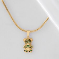Dije oso verde en oro laminado 18K Piangere elegante