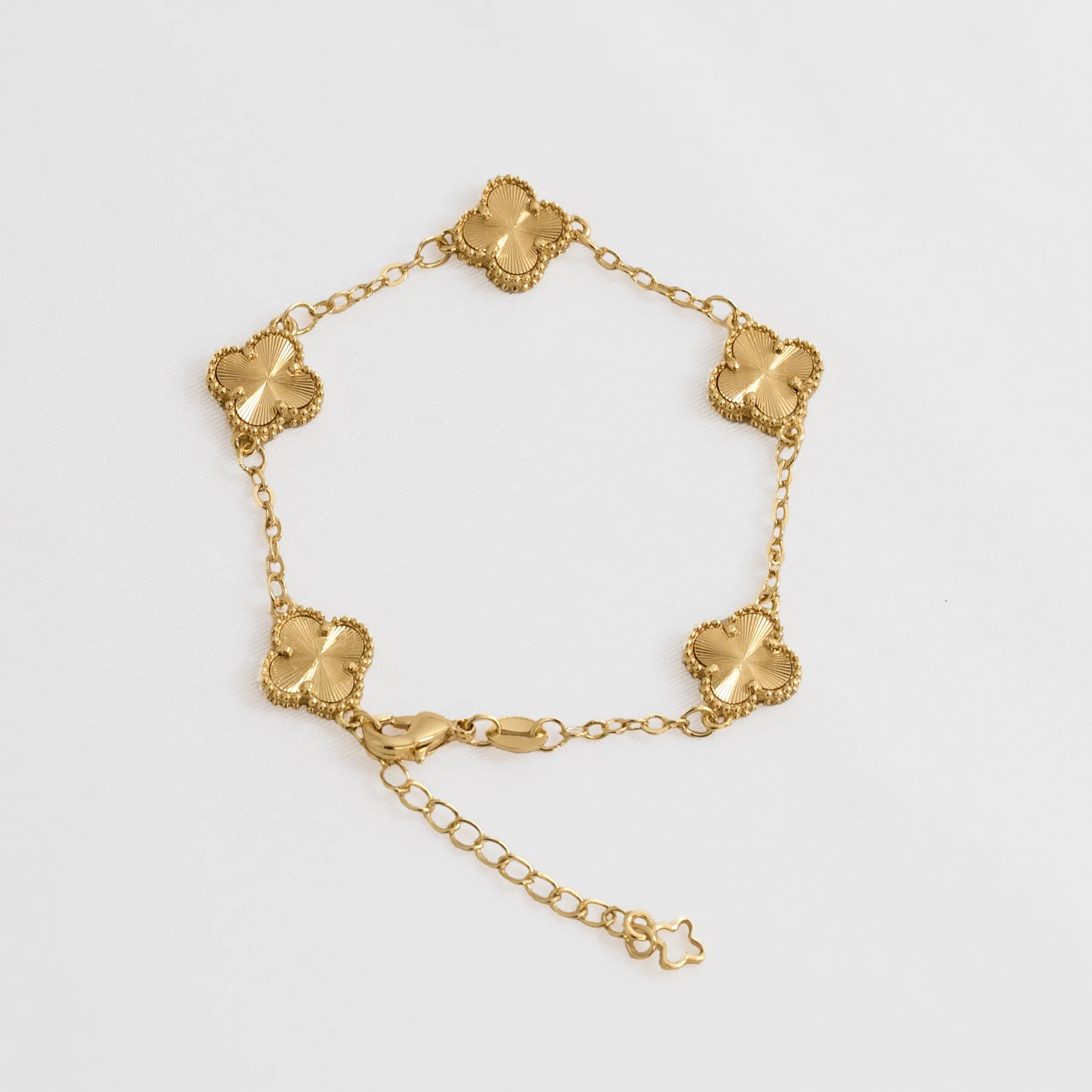 Pulsera clover 1cm 15cm con extension en oro laminado 18K Piangere delicada