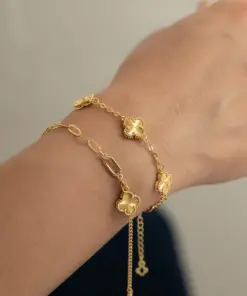 Pulsera clover 1cm 15cm con extension en oro laminado 18K Piangere delicada